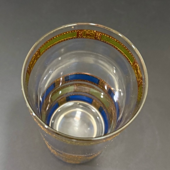 Set of 4 Vintage MCM MidMod CULVER Empress Blue Green 22K Gold Highball Glasses - Picture 11 of 16